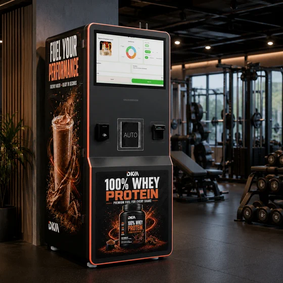 Protein shake vending machine in a gym